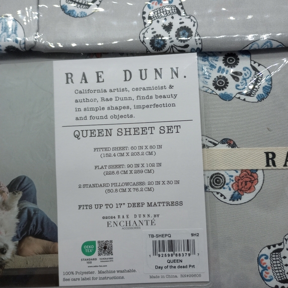 Rae Dunn Day of the Dead Queen Size Sheet Set - Picture 2 of 3